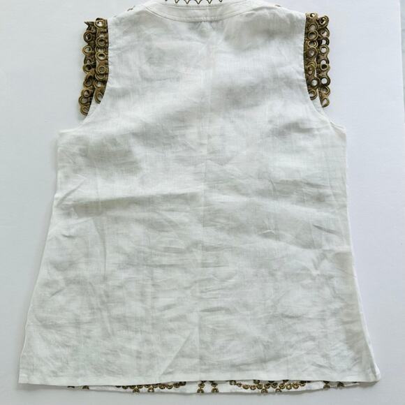 Maison Common Embroidered Linen Eyelet Cream Sleeveless Top Size 40 Beach Yacht - Picture 8 of 9